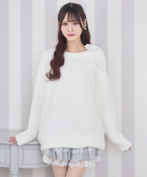 couture BY ROJITA(クチュールバイロジータ)の「肩リボンニットミニワンピース(ワンピース・レディース・ブラック/ホワイト・FREE)」の7枚目の写真