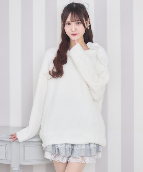 couture BY ROJITA(クチュールバイロジータ)の「肩リボンニットミニワンピース(ワンピース・レディース・ブラック/ホワイト・FREE)」の8枚目の写真