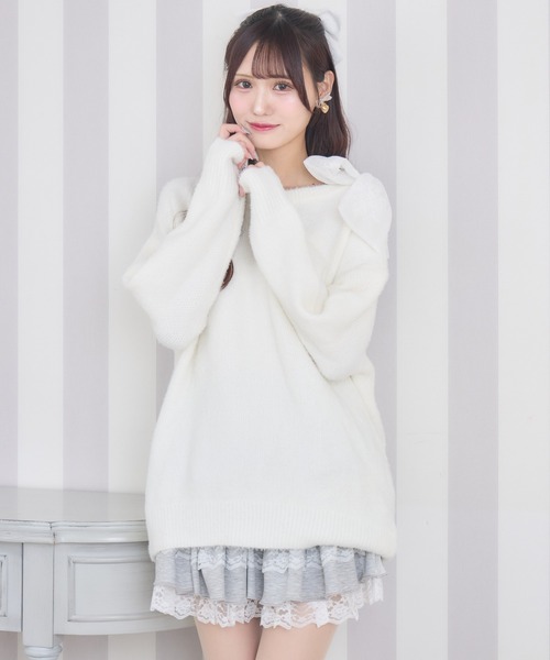 couture BY ROJITA(クチュールバイロジータ)の「肩リボンニットミニワンピース(ワンピース・レディース・ブラック/ホワイト・FREE)」の9枚目の写真
