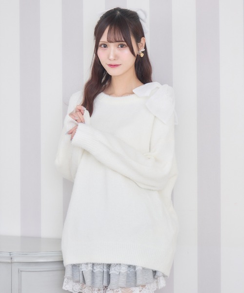 couture BY ROJITA(クチュールバイロジータ)の「肩リボンニットミニワンピース(ワンピース・レディース・ブラック/ホワイト・FREE)」の19枚目の写真
