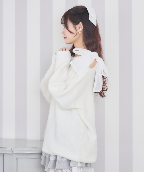 couture BY ROJITA(クチュールバイロジータ)の「肩リボンニットミニワンピース(ワンピース・レディース・ブラック/ホワイト・FREE)」の20枚目の写真