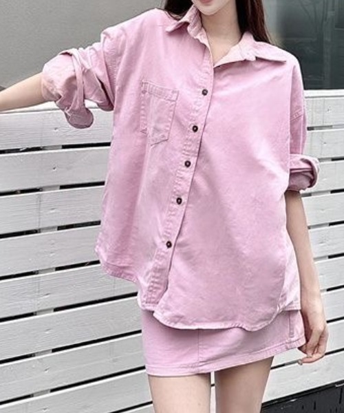 セール】【上下2点セット】デニムシャツ＋デニムショートスカート