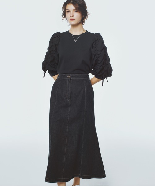 STRAWBERRY-FIELDS(ストロベリーフィールズ)の「エレナポリー_シャーリングスリーブニット(ニット/セーター・レディース・ブラック/オフホワイト・2)」の3枚目の写真