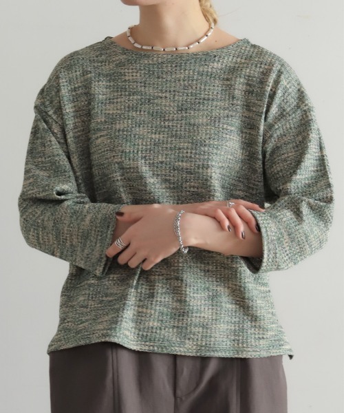 NOMBRE IMPAIR(ノンブルアンペール)の「カラーメランジジャージー ボートネックプルオーバー(Tシャツ/カットソー・レディース・グリーン/ネイビー・FREE)」の2枚目の写真