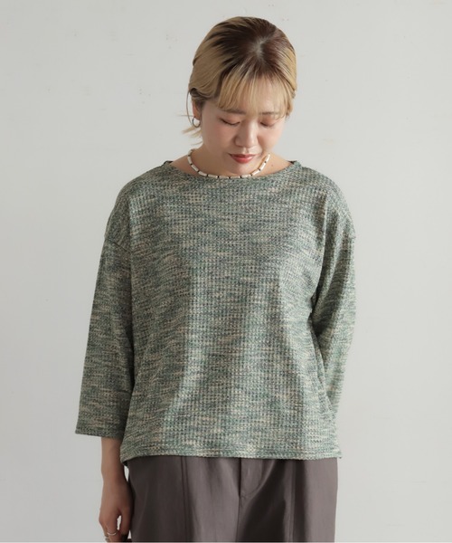 NOMBRE IMPAIR(ノンブルアンペール)の「カラーメランジジャージー ボートネックプルオーバー(Tシャツ/カットソー・レディース・グリーン/ネイビー・FREE)」の3枚目の写真