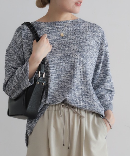 NOMBRE IMPAIR(ノンブルアンペール)の「カラーメランジジャージー ボートネックプルオーバー(Tシャツ/カットソー・レディース・グリーン/ネイビー・FREE)」の17枚目の写真