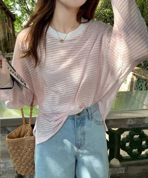 Flugge(フラッジー)の「ボーダーゆるトップス(その他トップス・レディース・ブルー/ピンク・MEDIUM/LARGE)」の2枚目の写真