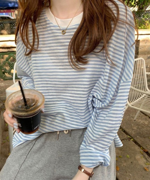 Flugge(フラッジー)の「ボーダーゆるトップス(その他トップス・レディース・ブルー/ピンク・MEDIUM/LARGE)」の1枚目の写真