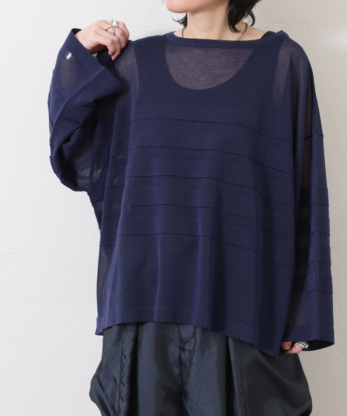 JOURNAL STANDARD LUXE（ジャーナルスタンダード　ラックス）の「シアーボーダー ボートネックプルオーバー（ニット/セーター・レディース・ホワイト/ブラック/オレンジ/ネイビー・FREE）」の3枚目の写真