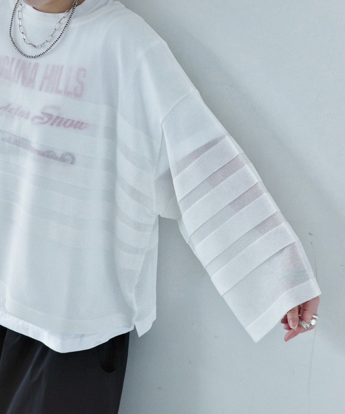 JOURNAL STANDARD LUXE（ジャーナルスタンダード　ラックス）の「シアーボーダー ボートネックプルオーバー（ニット/セーター・レディース・ホワイト/ブラック/オレンジ/ネイビー・FREE）」の2枚目の写真