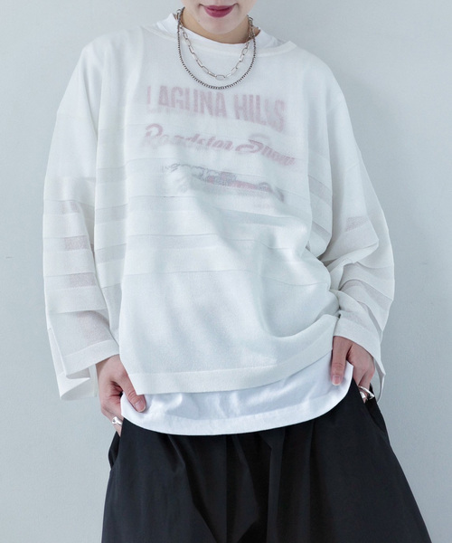 JOURNAL STANDARD LUXE（ジャーナルスタンダード　ラックス）の「シアーボーダー ボートネックプルオーバー（ニット/セーター・レディース・ホワイト/ブラック/オレンジ/ネイビー・FREE）」の5枚目の写真