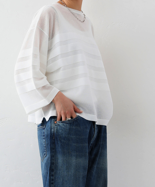 JOURNAL STANDARD LUXE（ジャーナルスタンダード　ラックス）の「シアーボーダー ボートネックプルオーバー（ニット/セーター・レディース・ホワイト/ブラック/オレンジ/ネイビー・FREE）」の8枚目の写真