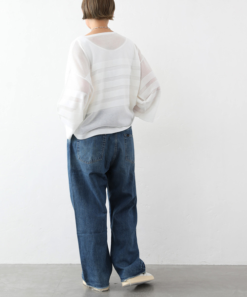 JOURNAL STANDARD LUXE（ジャーナルスタンダード　ラックス）の「シアーボーダー ボートネックプルオーバー（ニット/セーター・レディース・ホワイト/ブラック/オレンジ/ネイビー・FREE）」の9枚目の写真