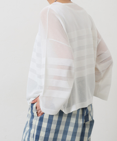 JOURNAL STANDARD LUXE（ジャーナルスタンダード　ラックス）の「シアーボーダー ボートネックプルオーバー（ニット/セーター・レディース・ホワイト/ブラック/オレンジ/ネイビー・FREE）」の10枚目の写真