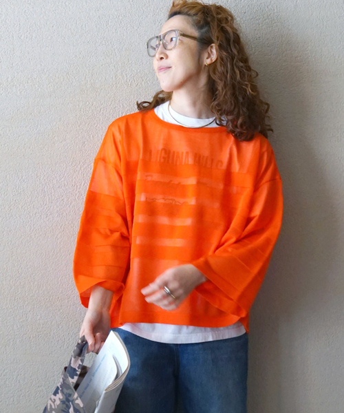 JOURNAL STANDARD LUXE（ジャーナルスタンダード　ラックス）の「シアーボーダー ボートネックプルオーバー（ニット/セーター・レディース・ホワイト/ブラック/オレンジ/ネイビー・FREE）」の15枚目の写真