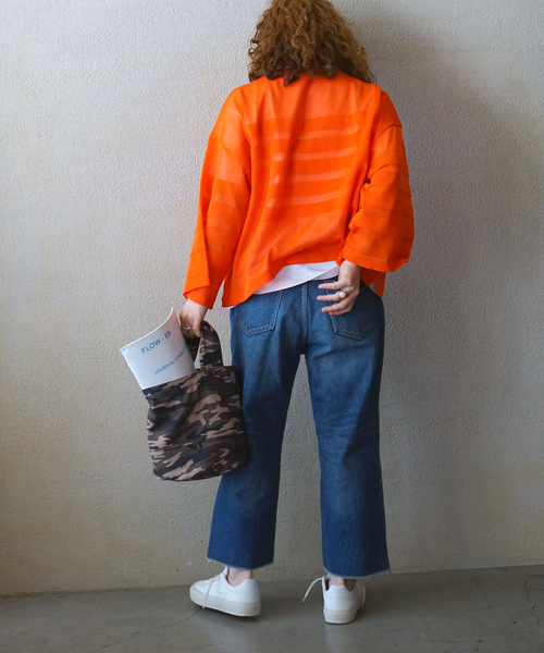 JOURNAL STANDARD LUXE（ジャーナルスタンダード　ラックス）の「シアーボーダー ボートネックプルオーバー（ニット/セーター・レディース・ホワイト/ブラック/オレンジ/ネイビー・FREE）」の17枚目の写真