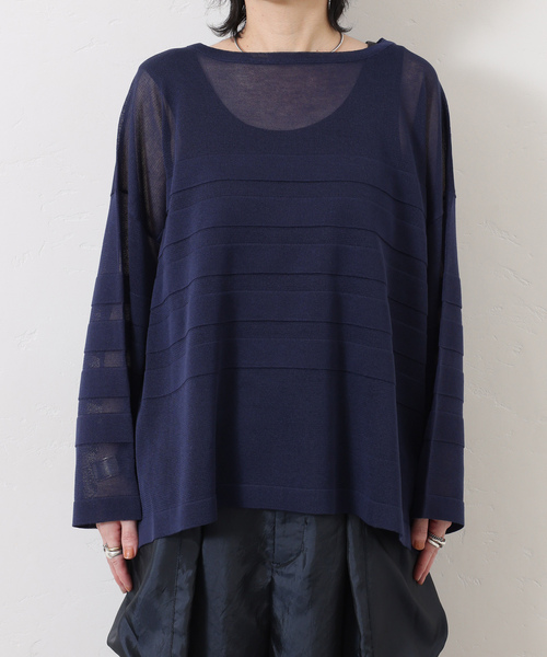 JOURNAL STANDARD LUXE（ジャーナルスタンダード　ラックス）の「シアーボーダー ボートネックプルオーバー（ニット/セーター・レディース・ホワイト/ブラック/オレンジ/ネイビー・FREE）」の8枚目の写真