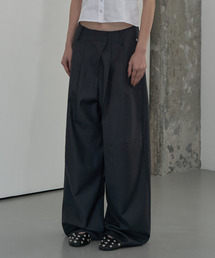 WAIST DETAIL TWO-TUCK WIDE SLACKS (GRAY)