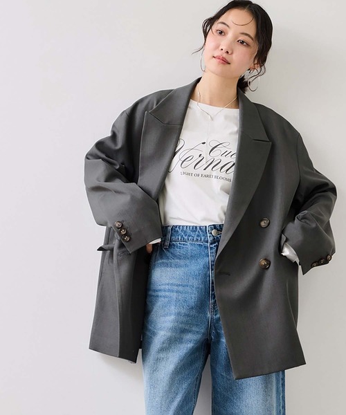 VIS（ビス）の「オーバーサイズテーラージャケット（テーラードジャケット・レディース・キャメル/チャコールグレー・FREE）」の2枚目の写真