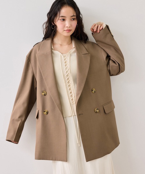 VIS（ビス）の「オーバーサイズテーラージャケット（テーラードジャケット・レディース・キャメル/チャコールグレー・FREE）」の10枚目の写真