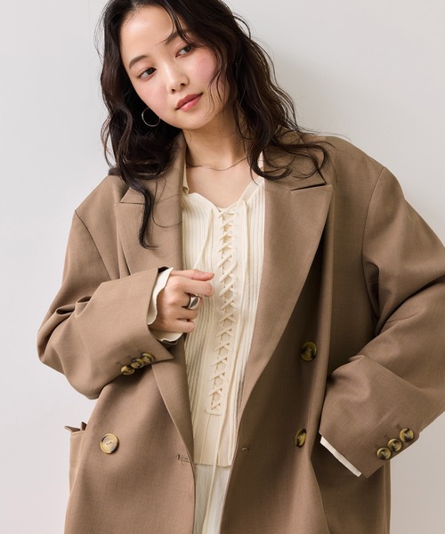 VIS（ビス）の「オーバーサイズテーラージャケット（テーラードジャケット・レディース・キャメル/チャコールグレー・FREE）」の7枚目の写真