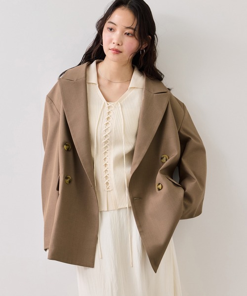 VIS（ビス）の「オーバーサイズテーラージャケット（テーラードジャケット・レディース・キャメル/チャコールグレー・FREE）」の8枚目の写真