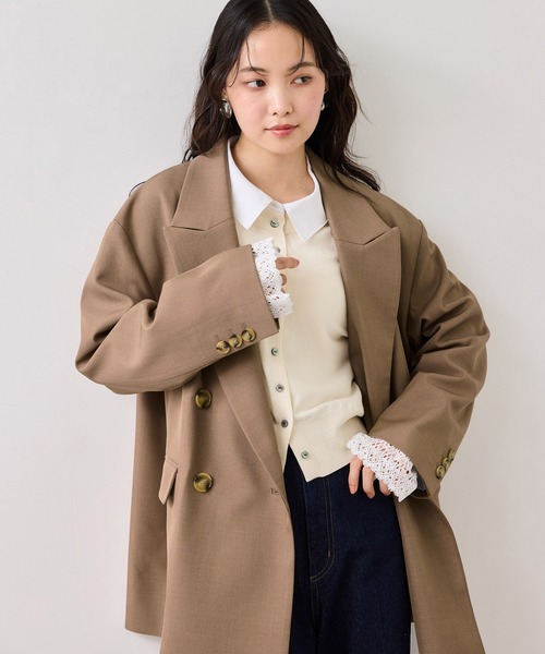 VIS（ビス）の「オーバーサイズテーラージャケット（テーラードジャケット・レディース・キャメル/チャコールグレー・FREE）」の3枚目の写真