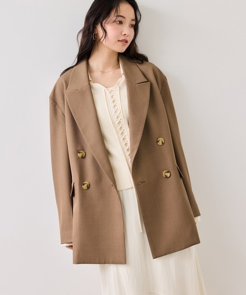 VIS（ビス）の「オーバーサイズテーラージャケット（テーラードジャケット・レディース・キャメル/チャコールグレー・FREE）」の9枚目の写真