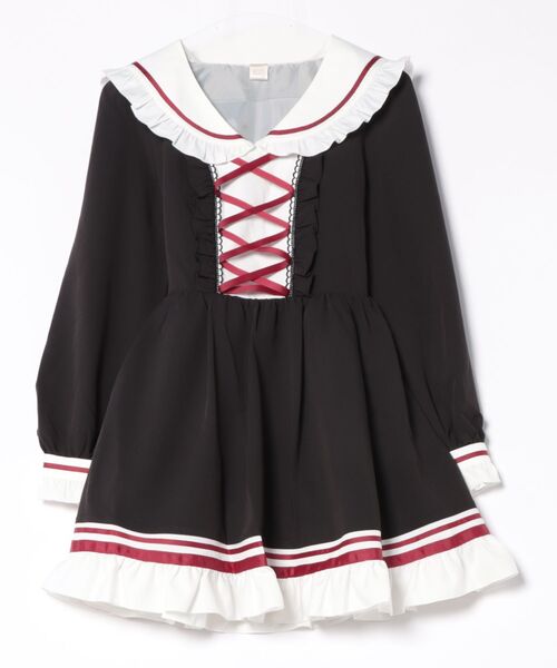 Secret Honey（シークレットハニー）の「フロントレースアップセーラーワンピース（ワンピース・レディース・グレー/ブラック・MEDIUM）」の4枚目の写真