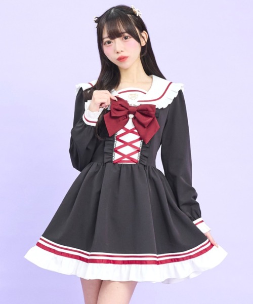 Secret Honey（シークレットハニー）の「フロントレースアップセーラーワンピース（ワンピース・レディース・グレー/ブラック・MEDIUM）」の2枚目の写真