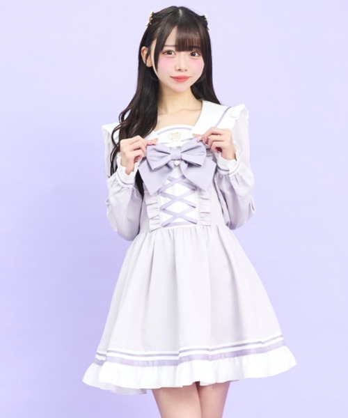 Secret Honey（シークレットハニー）の「フロントレースアップセーラーワンピース（ワンピース・レディース・グレー/ブラック・MEDIUM）」の7枚目の写真