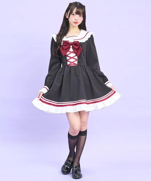 Secret Honey（シークレットハニー）の「フロントレースアップセーラーワンピース（ワンピース・レディース・グレー/ブラック・MEDIUM）」の9枚目の写真