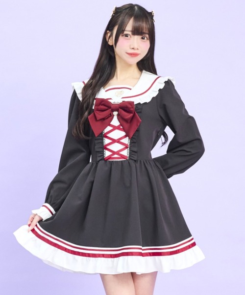 Secret Honey（シークレットハニー）の「フロントレースアップセーラーワンピース（ワンピース・レディース・グレー/ブラック・MEDIUM）」の10枚目の写真