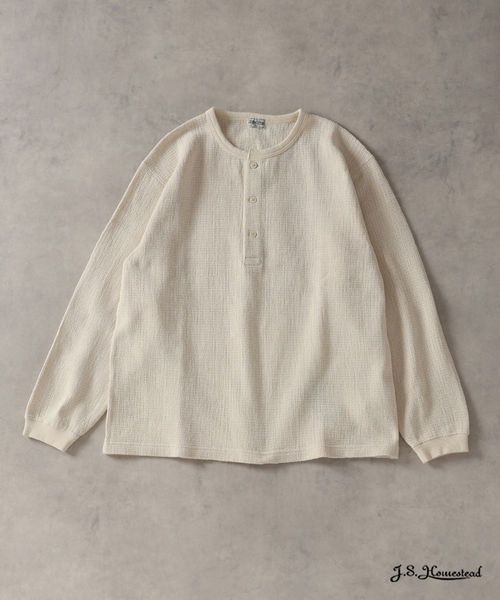 JOURNAL STANDARD J.S HOMESTEAD（ジャーナルスタンダードホームステッド）の「J.S.Homestead / レノ メッシュ ファブリック ヘンリー ネック ロンT（Tシャツ/カットソー・メンズ・ブラック/サックスブルー/アイボリー/ブラウン系その他・MEDIUM/LARGE）」の2枚目の写真