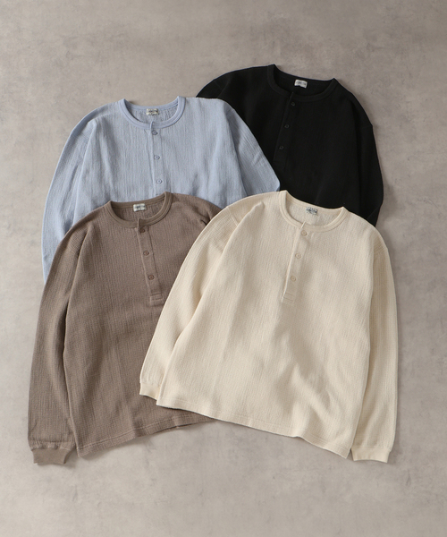 JOURNAL STANDARD J.S HOMESTEAD（ジャーナルスタンダードホームステッド）の「J.S.Homestead / レノ メッシュ ファブリック ヘンリー ネック ロンT（Tシャツ/カットソー・メンズ・ブラック/サックスブルー/アイボリー/ブラウン系その他・MEDIUM/LARGE）」の7枚目の写真