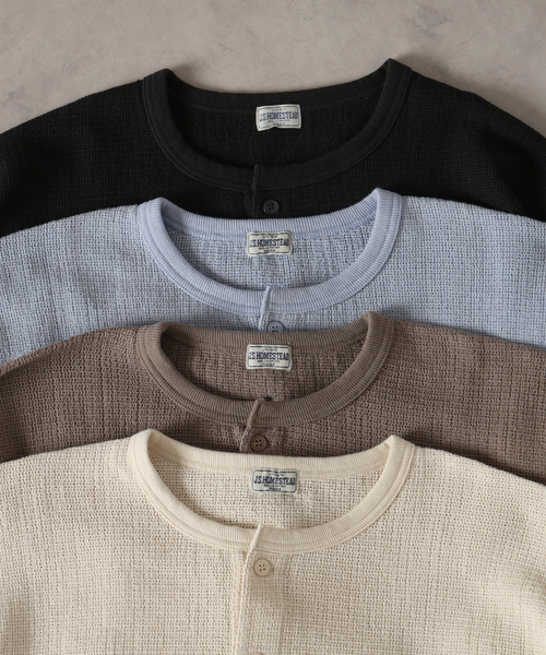 JOURNAL STANDARD J.S HOMESTEAD（ジャーナルスタンダードホームステッド）の「J.S.Homestead / レノ メッシュ ファブリック ヘンリー ネック ロンT（Tシャツ/カットソー・メンズ・ブラック/サックスブルー/アイボリー/ブラウン系その他・MEDIUM/LARGE）」の6枚目の写真