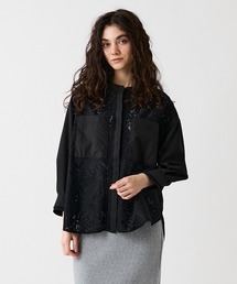 【M/L】フラワーレースコンビシャツ