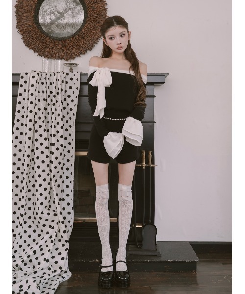 Darich(ダーリッチ)の「シフォンドッキングコンパクトニットコンビネゾン(ワンピース・レディース・ブラック/ホワイト・FREE/FL)」の16枚目の写真