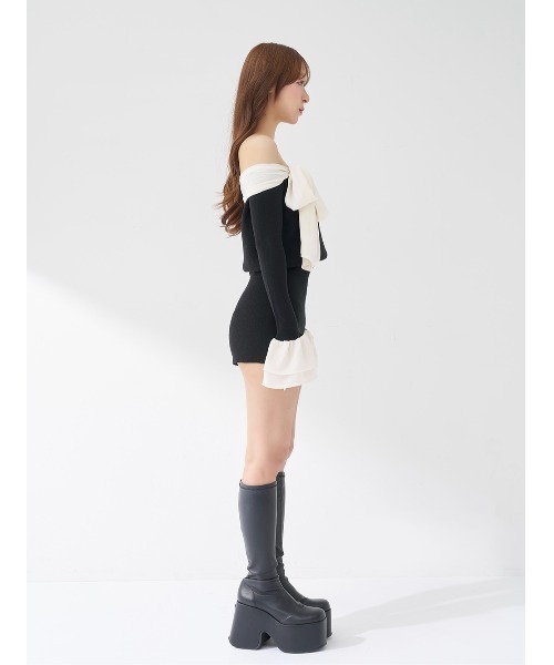 Darich(ダーリッチ)の「シフォンドッキングコンパクトニットコンビネゾン(ワンピース・レディース・ブラック/ホワイト・FREE/FL)」の14枚目の写真