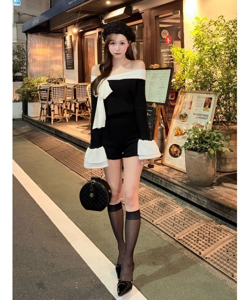 Darich(ダーリッチ)の「シフォンドッキングコンパクトニットコンビネゾン(ワンピース・レディース・ブラック/ホワイト・FREE/FL)」の17枚目の写真