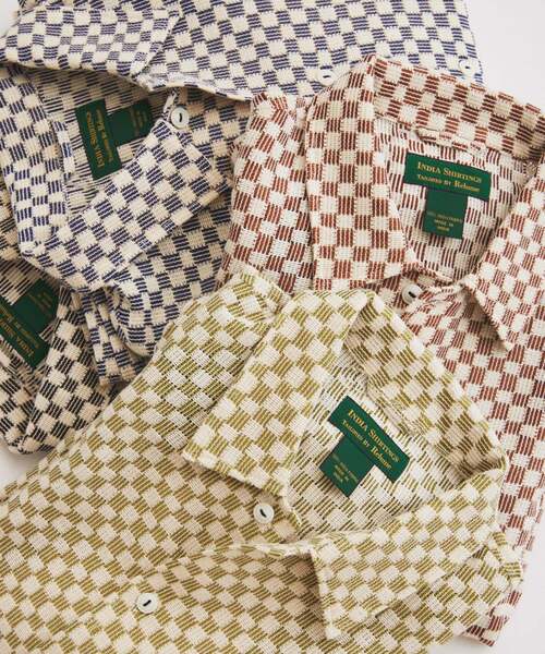 JOURNAL STANDARD relume（ジャーナルスタンダード　レリューム）の「INDIA COTTON ”チェッカー” クロシェシャツ（シャツ/ブラウス・メンズ・ブルー系その他/モスグリーン/ブラック/シャーベット・MEDIUM/LARGE）」の5枚目の写真