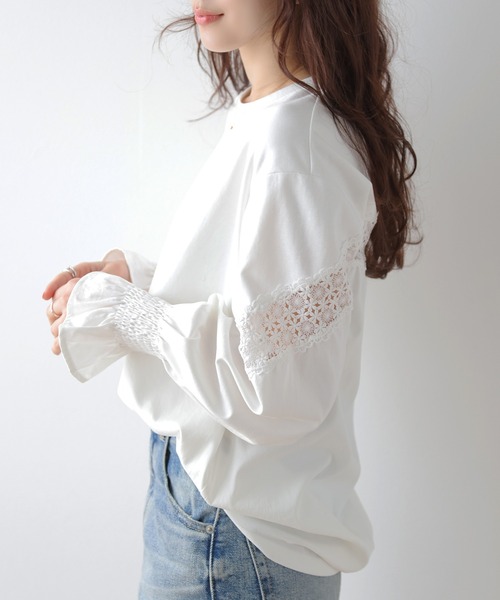 SUGAR BISKET(シュガービスケット)の「透かし編みレースデザイントップス(Tシャツ/カットソー・レディース・ブラック/ホワイト・フリー)」の6枚目の写真