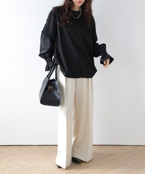 SUGAR BISKET(シュガービスケット)の「透かし編みレースデザイントップス(Tシャツ/カットソー・レディース・ブラック/ホワイト・フリー)」の7枚目の写真