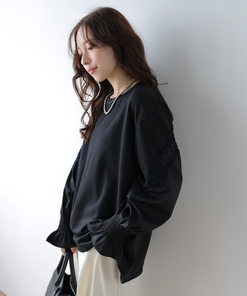 SUGAR BISKET(シュガービスケット)の「透かし編みレースデザイントップス(Tシャツ/カットソー・レディース・ブラック/ホワイト・フリー)」の8枚目の写真