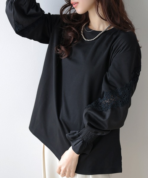 SUGAR BISKET(シュガービスケット)の「透かし編みレースデザイントップス(Tシャツ/カットソー・レディース・ブラック/ホワイト・フリー)」の9枚目の写真