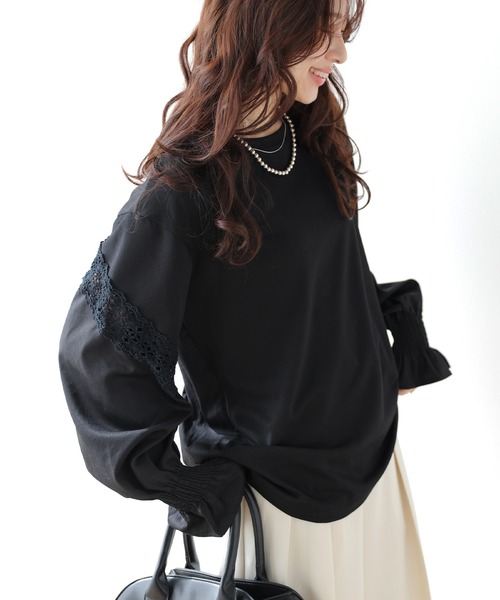 SUGAR BISKET(シュガービスケット)の「透かし編みレースデザイントップス(Tシャツ/カットソー・レディース・ブラック/ホワイト・フリー)」の10枚目の写真