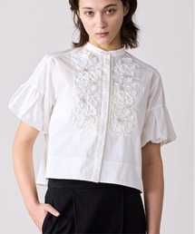 balloon sleeve code embroidery pearl blouse