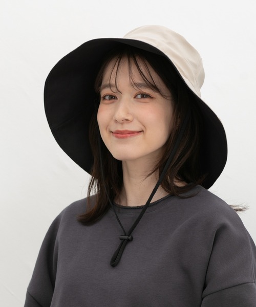 Honeys（ハニーズ）の「【接触冷感・吸水速乾・ＵＶカット・遮熱】遮光１００％つば広ハット（ハット・レディース・チャコール/ライトグレー系/ブラック/ライトベージュ・FREE）」の20枚目の写真