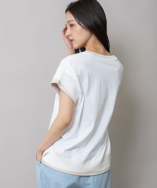 Munich(ミューニック)の「コットンジャージ×ニットリブドッキングトップス(Tシャツ/カットソー・レディース・ホワイト/ブラウン/ダークグレー・FREE)」の14枚目の写真