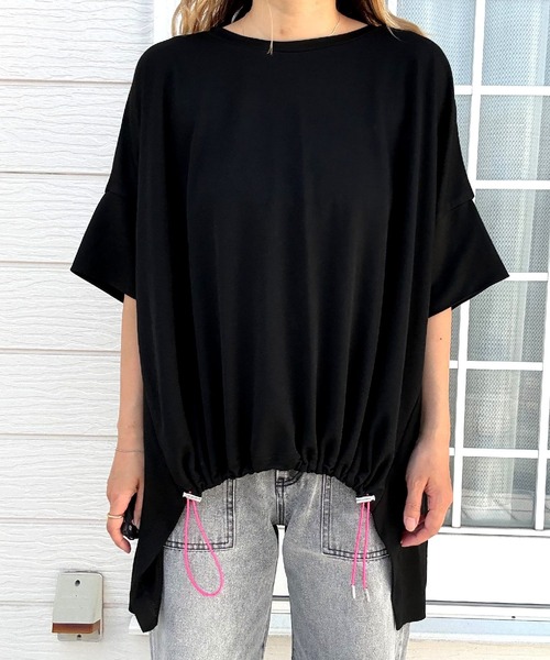 Q（キュー）の「COOL裾ドロストギャザープルオーバー（Tシャツ/カットソー・レディース・ピンク/モカ/ブラック・MEDIUM）」の14枚目の写真